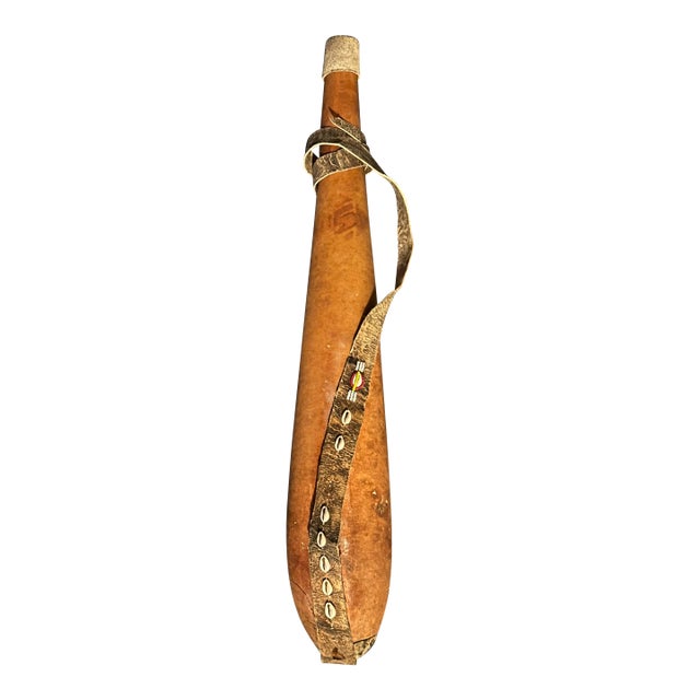 Authentic Handcrafted Kenyan Maasai Milk Gourd – Vintage Woven Leather & Cowrie Shell Tribal Art For Sale