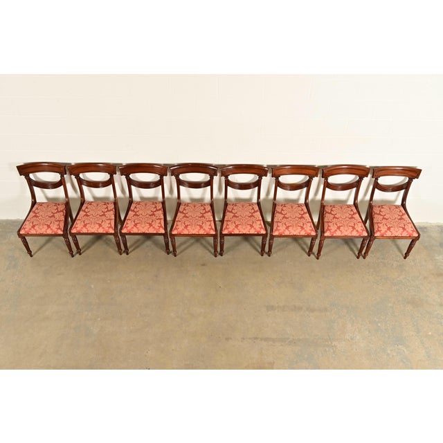 Mid 20th Century Baker Furniture Style English Regency Carved Mahogany Dining Chairs, Set of Eight For Sale - Image 5 of 12