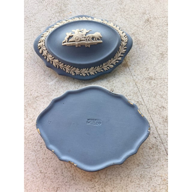 Wedgwood Late 20th Century. Wedgwood Blue Jasperware Scalloped Oval Trinket Box For Sale - Image 4 of 7