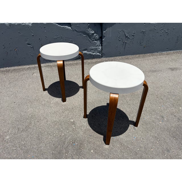 Mid-Century Modern Pair of Thonet Bentwood and Bakelite Stacking Stools, Mid Century Modern For Sale - Image 3 of 15