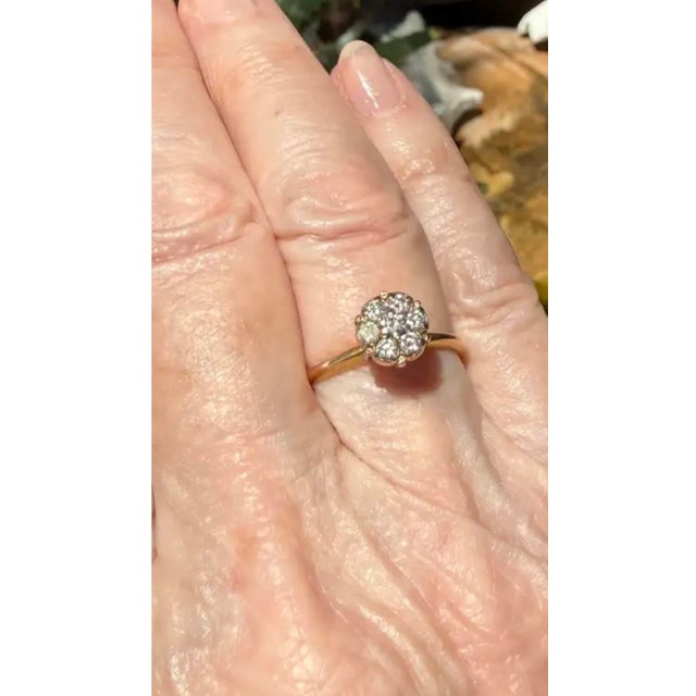 Gold 14k Gold and Diamond Cluster Ring For Sale - Image 8 of 8
