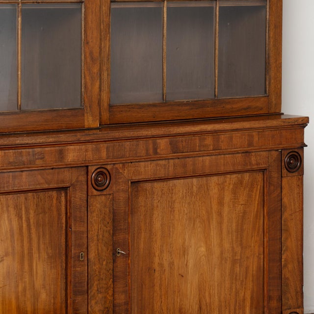 Wood Early 20th Century Large English Mahogany Bookcase With Glass Doors For Sale - Image 7 of 9