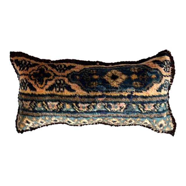 Pillow W/Antique Persian Rug Fragment , 9" X 1'4" For Sale