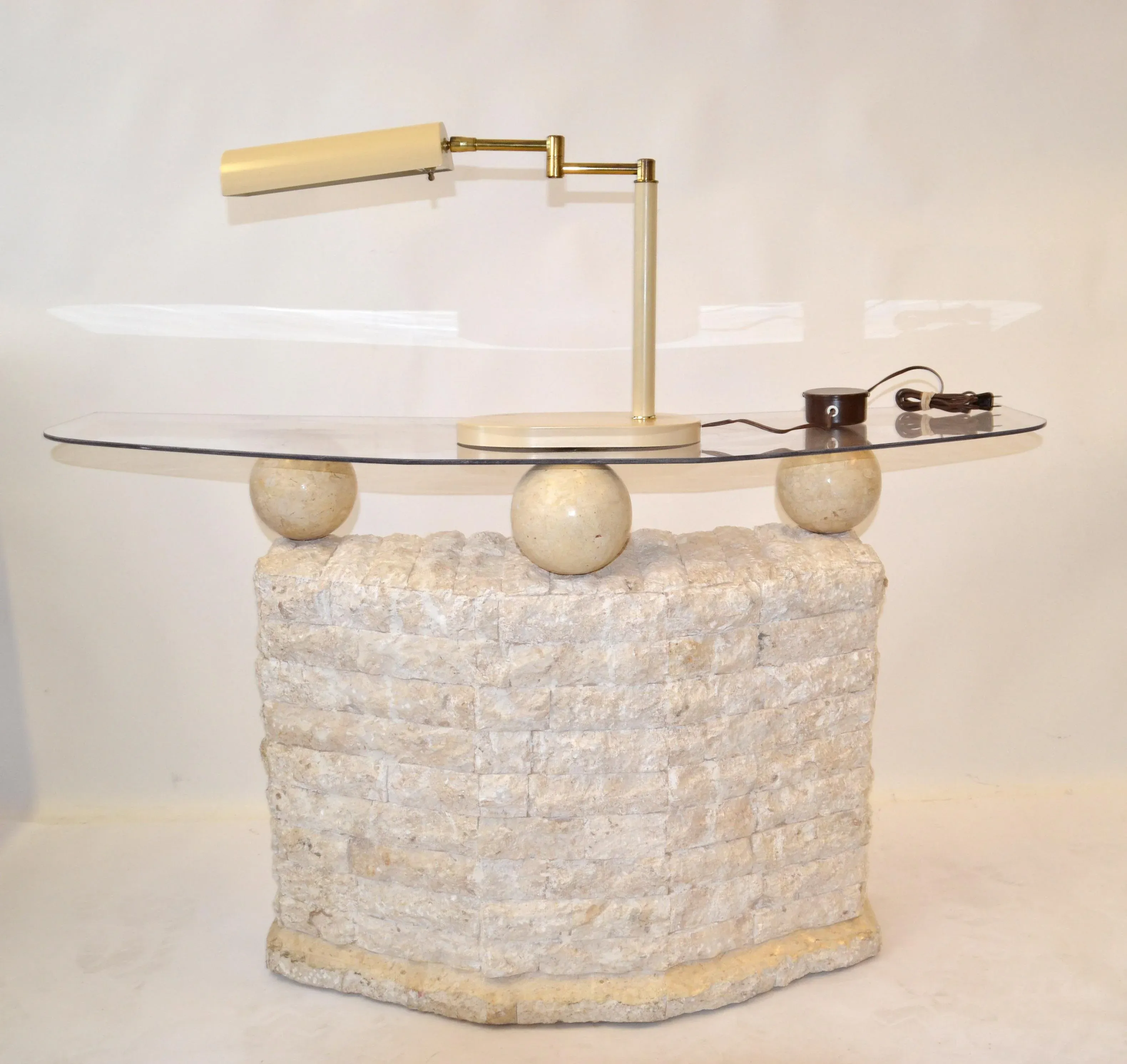 1980s Maitland Smith Style Hand Carved Mactan Stone Console