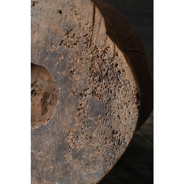 Old Japanese Wooden Mortar Chair / Early 20th Century/ Primitive Wabi-Sabi Seat For Sale - Image 17 of 18