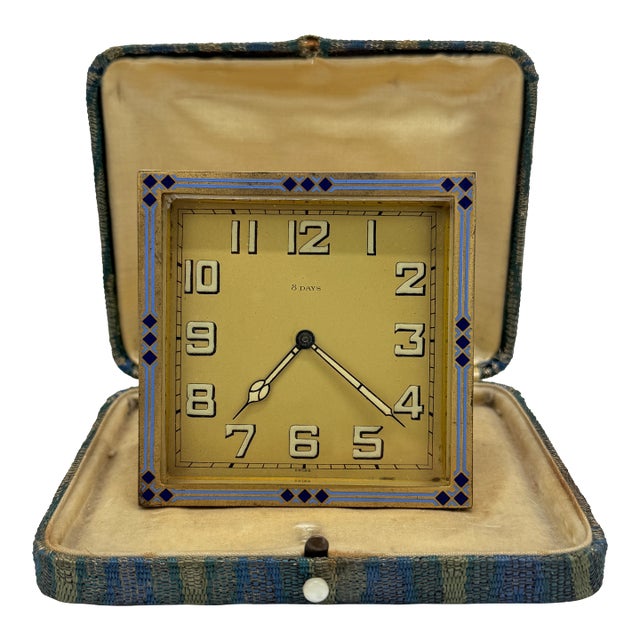 Swiss Art Deco Enamel-Border 8-Day Desk Clock, C. 1925–1935 *Luminescence* For Sale