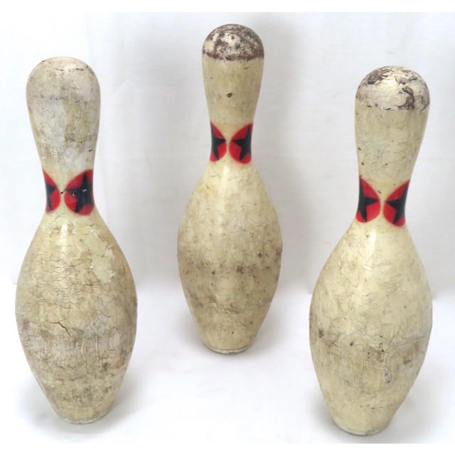 American Original Vintage American Mid 20th Century Wood Bowling Pins. Lot of 3 For Sale - Image 3 of 10