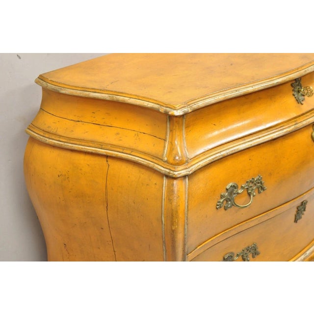 Antique Italian Rococo Louis XV Orange Painted Bombe Commode Chest of Drawers For Sale - Image 9 of 16