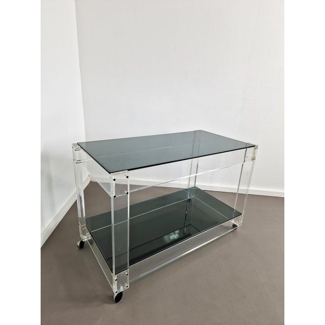 Gray Acrylic and Smoked Glass Trolley, 1970s For Sale - Image 8 of 9