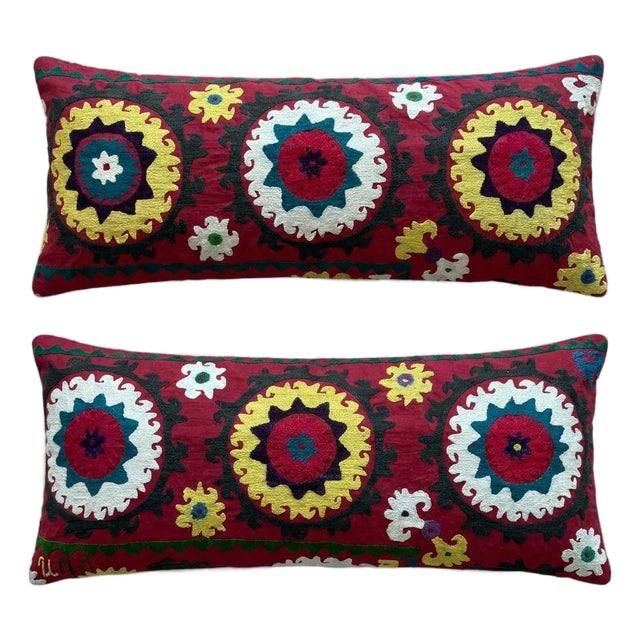 Bukhara Suzani Bedding Pillow Cover 15'' X 33'' - Set of Two For Sale