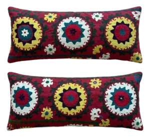 Bukhara Suzani Bedding Pillow Cover 15'' X 33'' - Set of Two