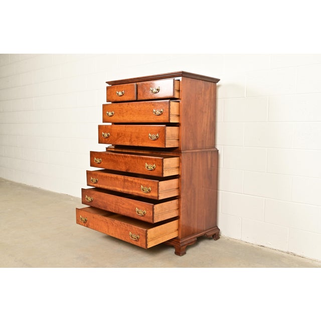 L. & J. G. Stickley Georgian Solid Cherry Wood Eight-Drawer Highboy Dresser, 1957 For Sale In South Bend - Image 6 of 15