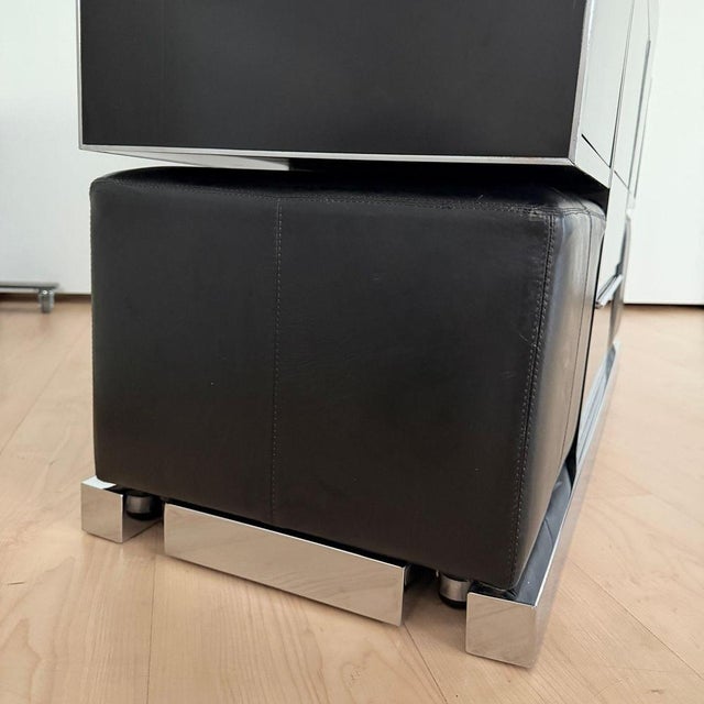 Convertible Bar and Stools in Black Lacquer, Chrome & Leather, Italy, 1970s, Set of 3 For Sale - Image 18 of 18