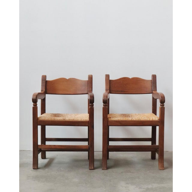 Vintage Mexican Walnut and Rush Armchairs - A Pair For Sale In Los Angeles - Image 6 of 6
