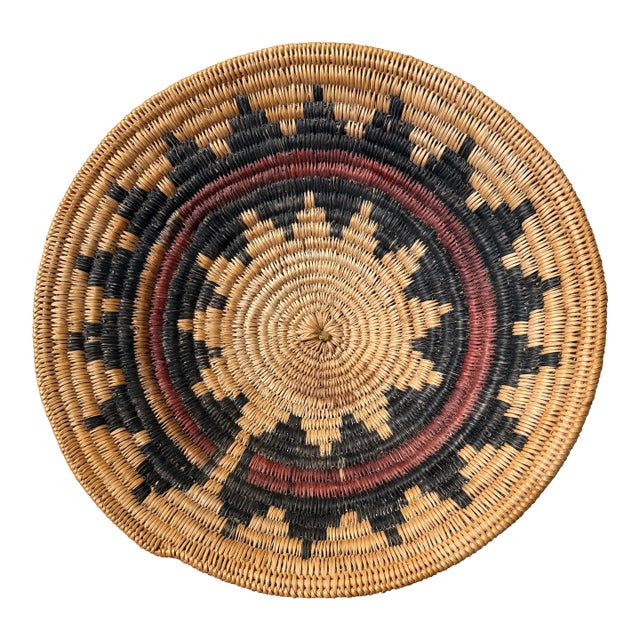 Exquisite Vintage Navajo Wedding Basket — 16” Southwestern Native American Coiled Basket For Sale