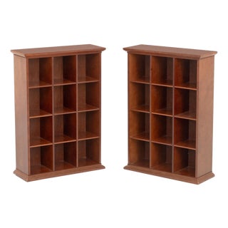 Modern Cherry Finish Pigeon Hole Bookcases, Pair For Sale