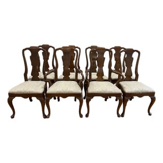 Vintage Henredon 18th Century Portfolio Collection Queen Anne Style Walnut Dining Chairs - Set of 8 For Sale