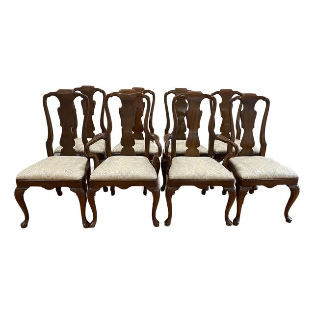 Vintage Henredon 18th Century Portfolio Collection Queen Anne Style Walnut Dining Chairs - Set of 8 For Sale