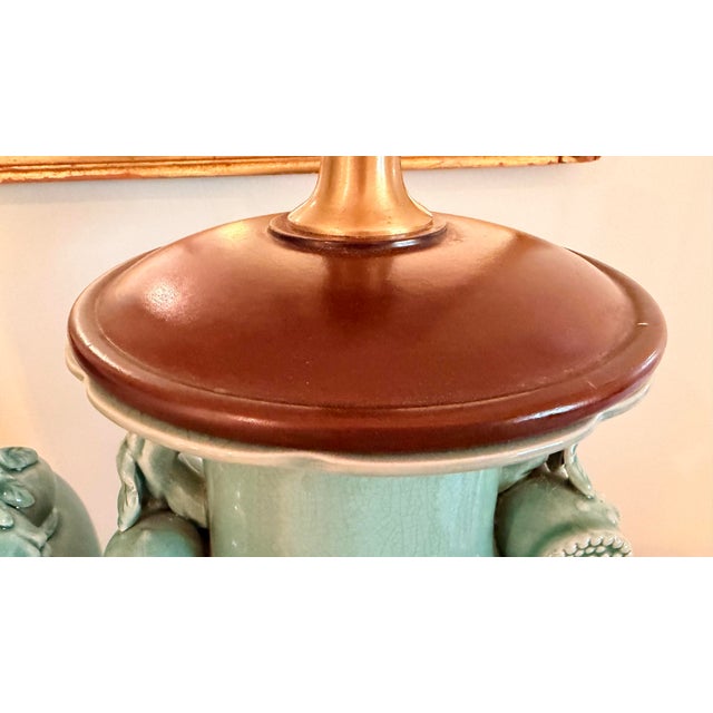 Ralph Lauren Lamps Chinese Crackled Pottery Celadon With Pomegranate Handles -a Pair For Sale - Image 9 of 15