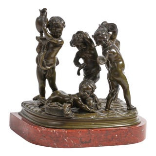 Antique Bronze Sculpture by Clodion - Quatre Putti a La Chevre For Sale