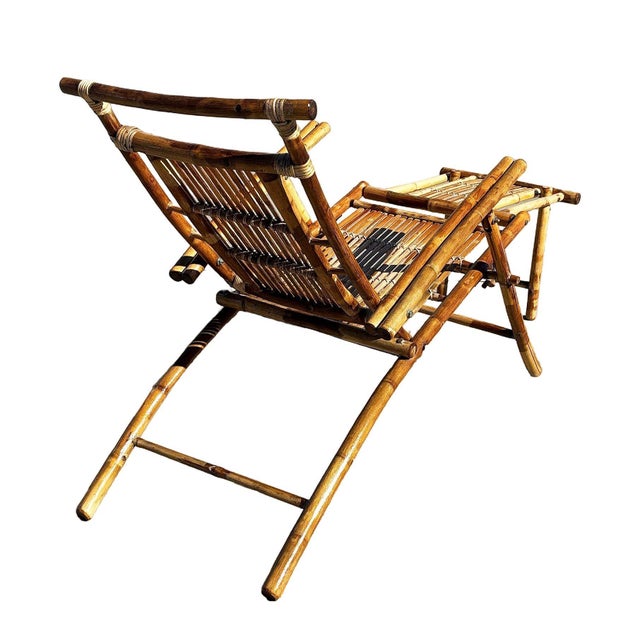 Early 20th Century Restored Aesthetic Movement Tiger Bamboo Garden/Patio Fold Lounge Recliner, Pair For Sale In Los Angeles - Image 6 of 10