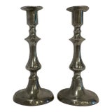 Pair Antique Bush and Perkins Pewter Candlesticks For Sale