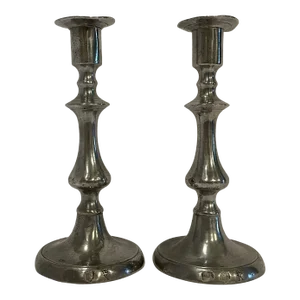 Pair Antique Bush and Perkins Pewter Candlesticks