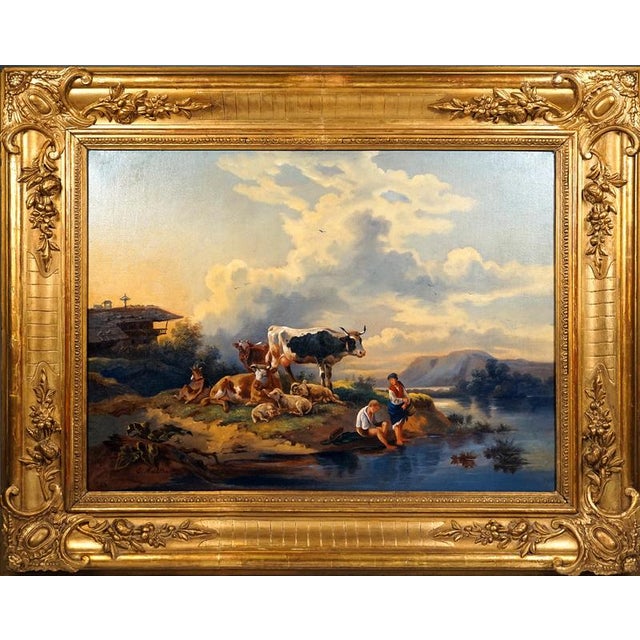 Edmund Mahlknecht, Break At The Mountain Lake, Austria, Mid-19th Century, Oil Painting, Framed For Sale - Image 3 of 9