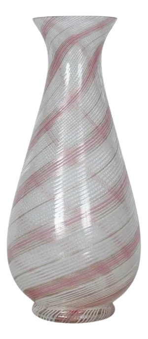 Dino Martens Mezza Filigrana Pink, White & Rose Gold Murano Style Vase, 1950's
