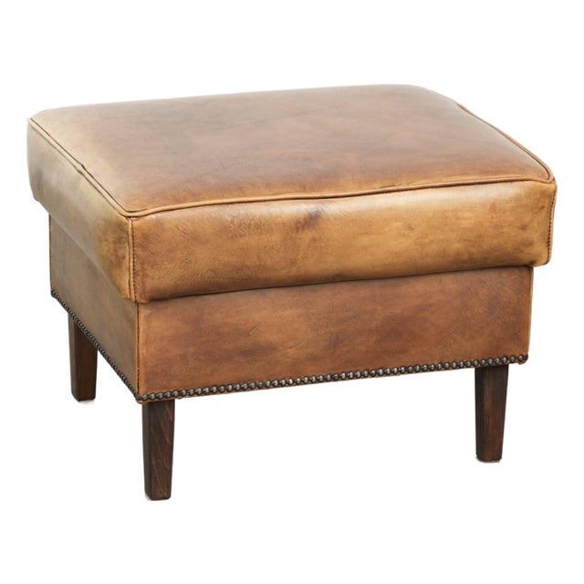 Vintage Cowhide Leather Ottoman For Sale