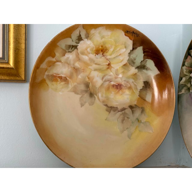 French Rare Set of Five Antique Hand-Painted Limoges Rose Cabinet Plates by j.a. Tompkins, C. 1900–1910 For Sale - Image 3 of 12