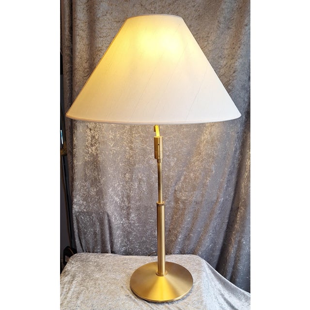 1980s Vintage Table Lamp with Brass Base and Cream-White Fabric Shade, 1980s For Sale - Image 5 of 9