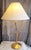 1980s Vintage Table Lamp with Brass Base and Cream-White Fabric Shade, 1980s For Sale - Image 5 of 9