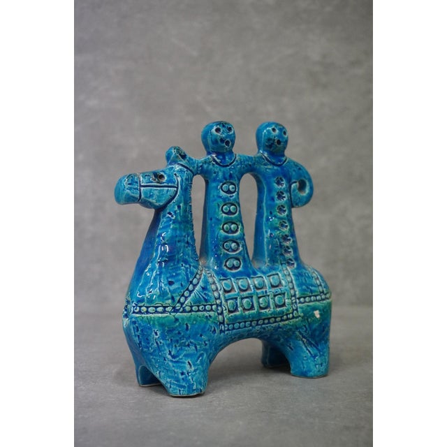 Mid-Century Modern Rimini Blu Ceramic Horse Riders Sculpture by Aldo Londi for Bitossi, Italy, 1950s-60s For Sale - Image 3 of 8