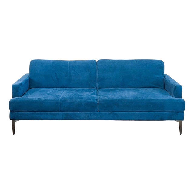 West Elm Andes 3-Seat Blue Sofa Bed – Modern Convertible Couch For Sale