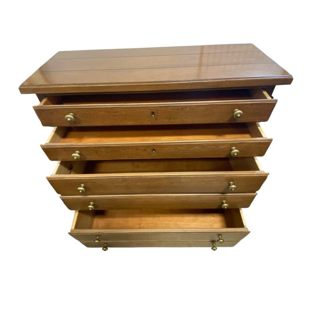 Drexel Heritage Mid 20th Century Cherry Four Drawer Chest Brass Accents For Sale - Image 10 of 12
