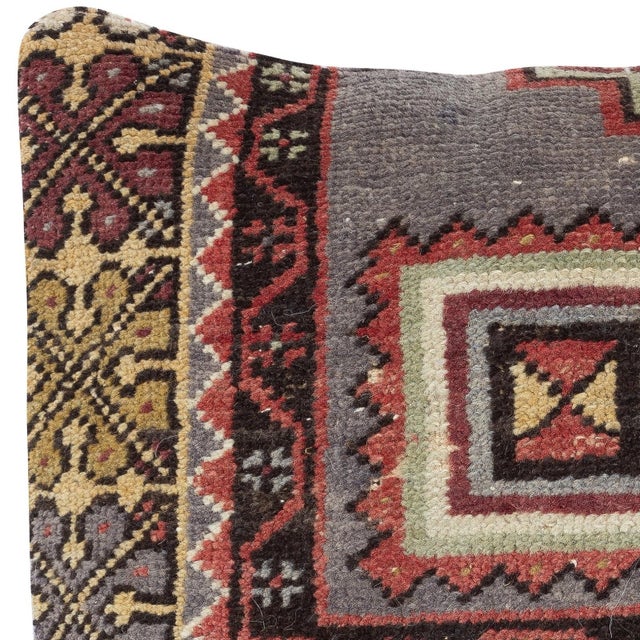 Traditional 16"x16" Vintage Wool Cushion Cover. Handknotted Rug Pillow. Turkish Throw Pillow For Sale - Image 3 of 4