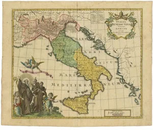 Benedictine Map of Italy with Various States of the Church, 1745