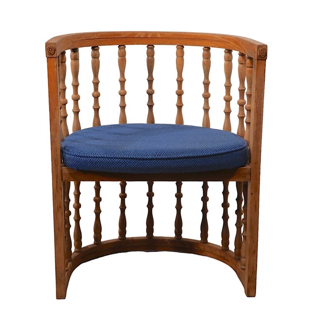 Wood Brutalist Spanish Style Spindle Back Barrel Chair C 1970's For Sale - Image 7 of 12