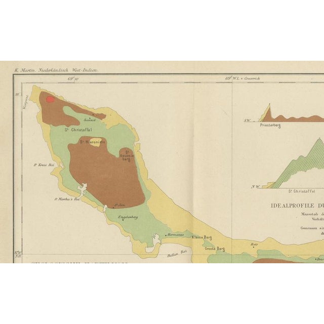 Antique Geological Map of Curaçao in the Dutch Caribbean, 1888 For Sale - Image 3 of 9