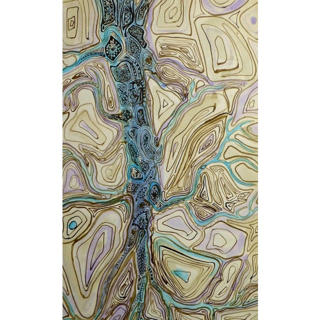 Whimsical and enchanting French abstract drawing of tree, circa 1980. Original artwork on paper displayed on a white mat...