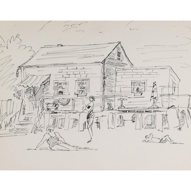Mid Century Pen & Ink Drawing of Sunbathers in Provincetown by Emile Walker 1960s For Sale - Image 4 of 5