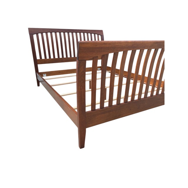 Wood Vintage Ethan Allen American Impressions Queen Sleigh Bed Mission Arts Crafts Headboard For Sale - Image 7 of 14