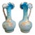 Antique Pair Victorian Blue Satin Cased Glass Pitcher Ewers Hand Painted Orchids Frosted Coral Branch Handles Ruffled Rim - a Pair For Sale