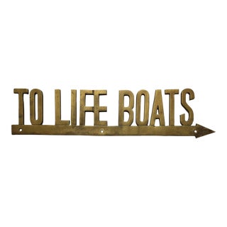 Vintage Large Brass "To Life Boats" Nautical Sign For Sale