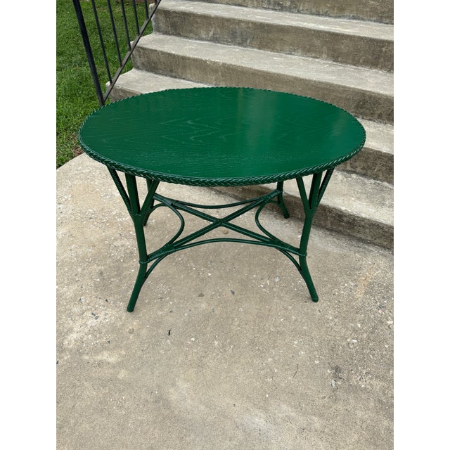 Kelly Green Vintage Boho Green Coastal Center Side Table For Sale - Image 8 of 9
