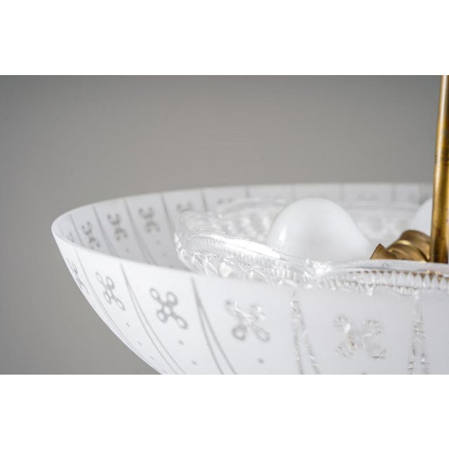 Metal Swedish Modern Glass and Brass Pendant attributed to Orrefors, 1940s For Sale - Image 7 of 14