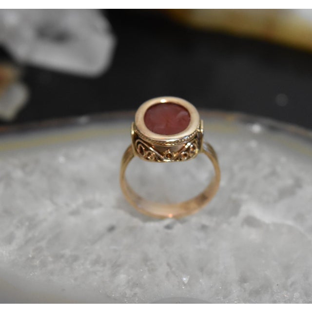 1930s 14k Yellow Gold Carnelain Soldier Warrior Intaglio Signet Ring Sz 10.25 For Sale - Image 17 of 17