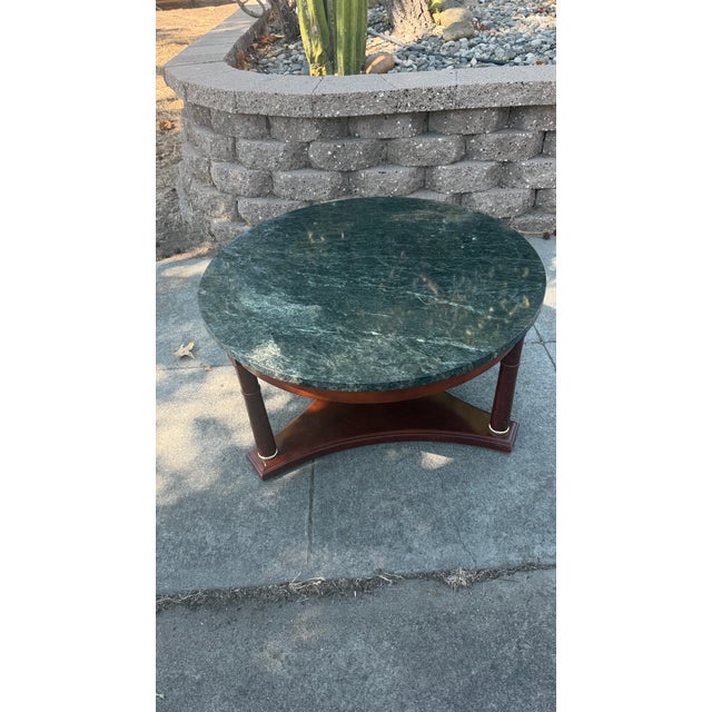Vintage French Empire Neoclassical Style Mahogany Green Marble TopCoffee Table For Sale - Image 10 of 13