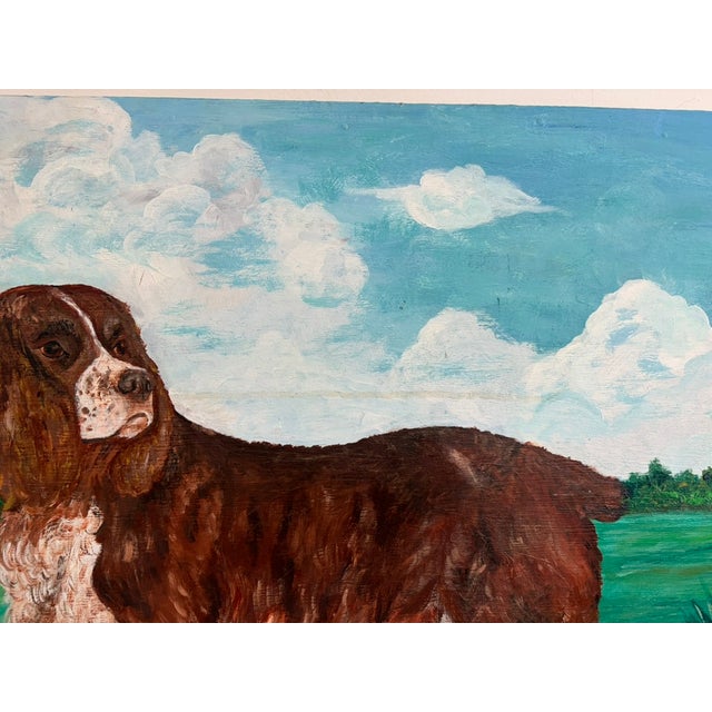 Large Vintage Folk Art Dog Portrait – Oil on Panel, Signed K. Hines 1970 For Sale In Orlando - Image 6 of 17